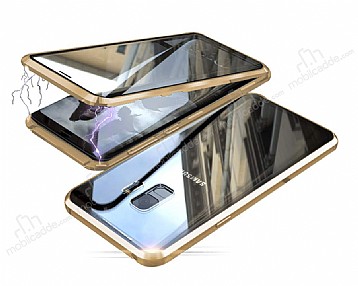 Dafoni Magnet Glass Samsung Galaxy S9 Plus 360 Derece Koruma Cam Gold Klf