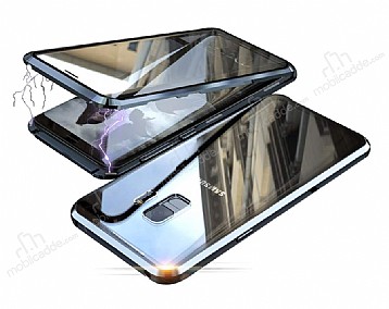 Dafoni Magnet Glass Samsung Galaxy S9 Plus 360 Derece Koruma Cam Siyah Klf
