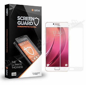 Dafoni Samsung Galaxy C7 Pro Tempered Glass Premium Full Beyaz Cam Ekran Koruyucu