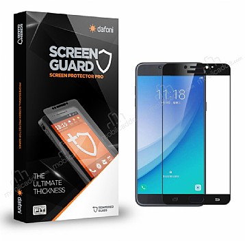 Dafoni Samsung Galaxy C7 Pro Tempered Glass Premium Full Siyah Cam Ekran Koruyucu