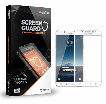 Dafoni Samsung Galaxy C8 Tempered Glass Premium Full Beyaz Cam Ekran Koruyucu