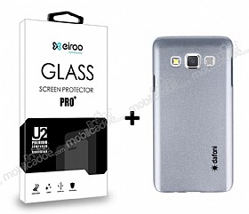 Dafoni Samsung Galaxy A3 Silver Klf ve Eiroo Cam Ekran Koruyucu Seti