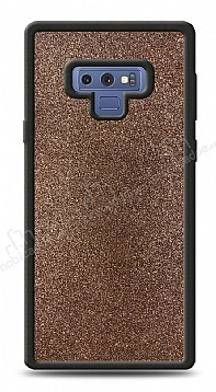 Dafoni Samsung Galaxy Note 9 Silikon Kenarl Simli Kahverengi Klf
