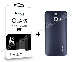 Dafoni HTC One E8 Dark Silver Klf ve Eiroo Cam Ekran Koruyucu Seti
