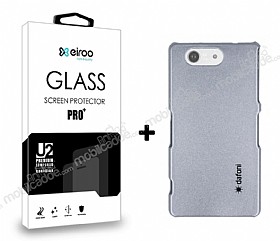 Dafoni Sony Xperia Z3 Compact Silver Klf ve Eiroo Cam Ekran Koruyucu Seti