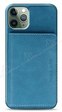 Dafoni Wallet iPhone 11 Pro Max Czdanl Deri Mavi Rubber Klf