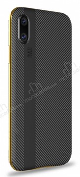 Deu iPhone X / XS Gold Kenarl Karbon Silikon Klf