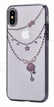 Devia Crystal Shell iPhone X / XS Swarovski Tal Siyah Rubber Klf