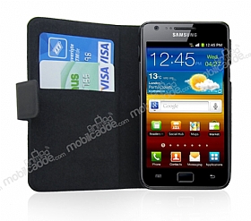 Doormoon Samsung i9100 Galaxy S2 Czdanl Yan Kapakl Siyah Deri Klf