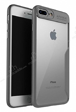 Eiroo Acrylic Hybrid iPhone 7 Plus / 8 Plus Gri Kenarl effaf Rubber Klf