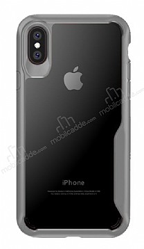 Eiroo Acrylic Hybrid iPhone X / XS Gri Kenarl effaf Rubber Klf