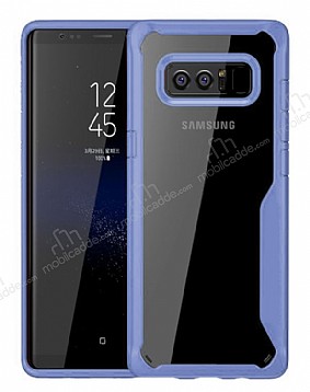 Eiroo Acrylic Hybrid Samsung Galaxy Note 8 Lacivert Kenarl effaf Rubber Klf