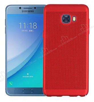 Eiroo Air to Dot Samsung Galaxy C5 Pro Delikli Krmz Rubber Klf