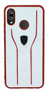 Eiroo AJ Casual Huawei P20 Lite Deri Beyaz Rubber Klf