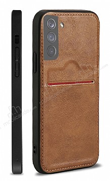 Eiroo AJ Serisi Samsung Galaxy S21 Kartlkl Kahverengi Deri Klf
