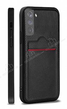 Eiroo AJ Serisi Samsung Galaxy S21 Kartlkl Siyah Deri Klf
