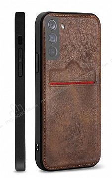 Eiroo AJ Serisi Samsung Galaxy S21 Kartlkl Koyu Kahverengi Deri Klf