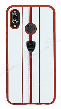 Eiroo AJ Sport Huawei P20 Lite Deri Beyaz Rubber Klf