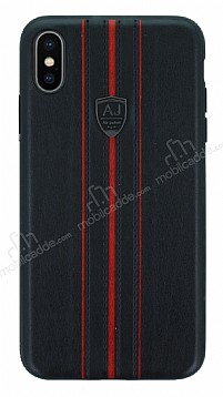 Eiroo AJ Sport iPhone X / XS Deri Siyah Rubber Klf