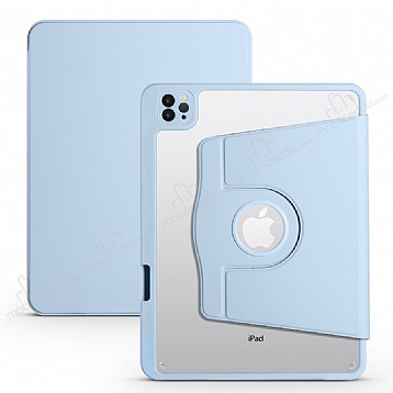 Eiroo Apple iPad Air 2020 Kalem Blmeli Dner Standl Mavi Klf