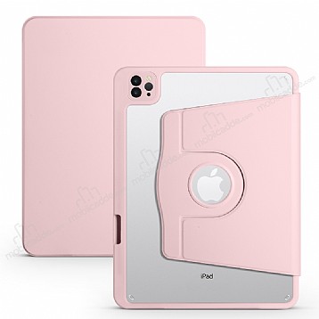 Eiroo Apple iPad Pro 11 2020 Kalem Blmeli Dner Standl Pembe Klf