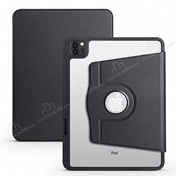 Eiroo Apple iPad Pro 11 2020 Kalem Blmeli Dner Standl Siyah Klf