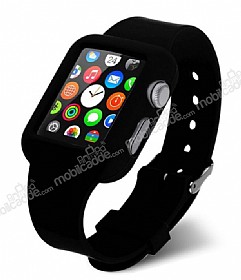 Eiroo Apple Watch / Watch 2 Silikon Kordon Siyah Klf (42 mm)