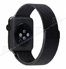 Eiroo Apple Watch / Watch 2 Milanese Loop Manyetik Siyah Kordon (42 mm)