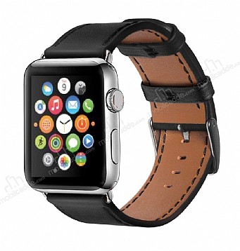 Eiroo Apple Watch / Watch 2 / Watch 3 Siyah Deri Kordon (42 mm)