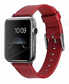 Eiroo Apple Watch / Watch 2 / Watch 3 Krmz Deri Kordon (42 mm)