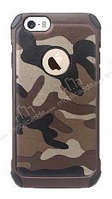 Eiroo Army iPhone SE / 5 / 5S Kamuflaj Ultra Koruma Kahverengi Klf