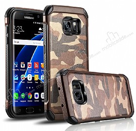 Eiroo Army Samsung Galaxy S7 Edge Ultra Koruma Kahverengi Klf