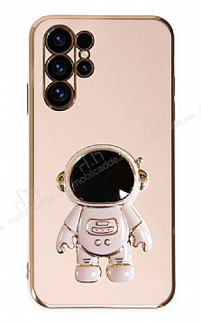 Eiroo Astronot Samsung Galaxy S23 Ultra Standl Pembe Silikon Klf