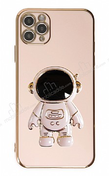 Eiroo Astronot iPhone 11 Pro Max Standl Pembe Silikon Klf