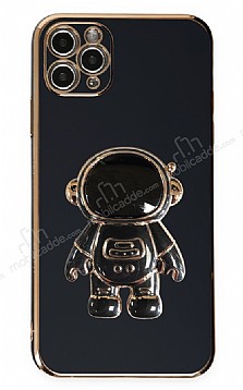 Eiroo Astronot iPhone 11 Pro Standl Siyah Silikon Klf