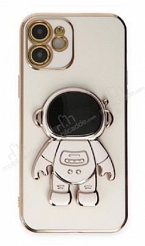 Eiroo Astronot iPhone 12 Standl Beyaz Silikon Klf