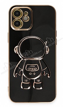 Eiroo Astronot iPhone 12 Standl Siyah Silikon Klf