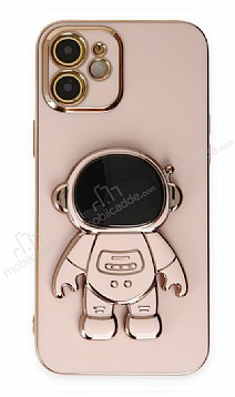 Eiroo Astronot iPhone 12 Standl Pembe Silikon Klf