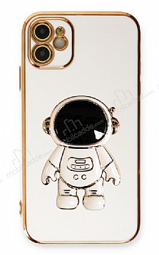 Eiroo Astronot iPhone 11 Standl Beyaz Silikon Klf