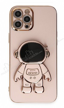 Eiroo Astronot iPhone 13 Pro Standl Pembe Silikon Klf