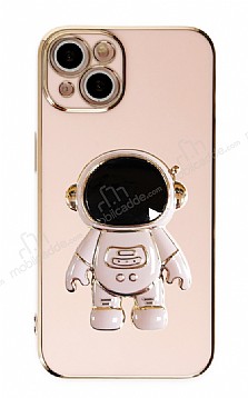Eiroo Astronot iPhone 14 Standl Pembe Silikon Klf