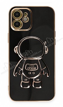 Eiroo Astronot iPhone 11 Standl Siyah Silikon Klf