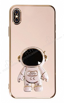 Eiroo Astronot iPhone XS Max Standl Pembe Silikon Klf