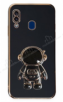 Eiroo Astronot Samsung Galaxy A20 / A30 Standl Siyah Silikon Klf