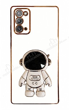 Eiroo Astronot Samsung Galaxy Note 20 Standl Beyaz Silikon Klf