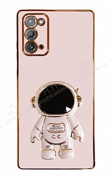 Eiroo Astronot Samsung Galaxy Note 20 Standl Pembe Silikon Klf