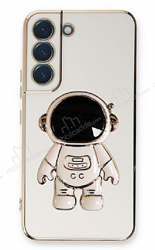 Eiroo Astronot Samsung Galaxy S21 FE 5G Standl Beyaz Silikon Klf
