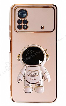Eiroo Astronot Xiaomi Poco X4 Pro 5G Standl Pembe Silikon Klf