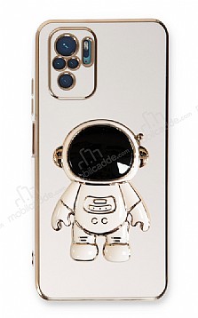 Eiroo Astronot Xiaomi Redmi Note 10S Standl Beyaz Silikon Klf