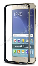 Eiroo Samsung Galaxy A8 Gold izgili Siyah Metal Bumper Klf